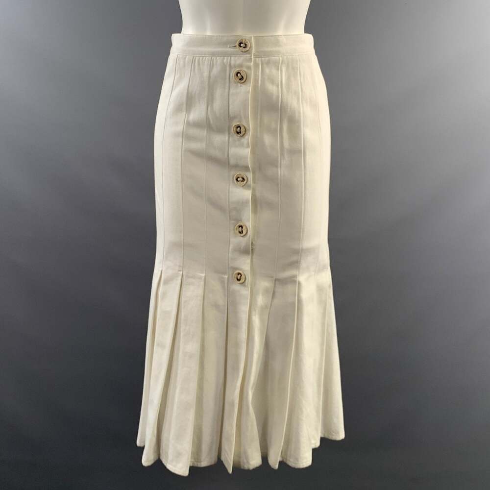 CHANEL Size XS White Cream Cotton Pleated Midi Skirt